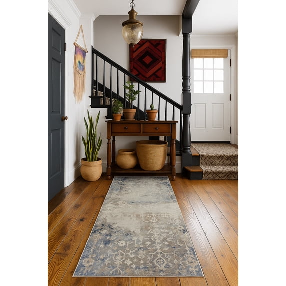 Rug Branch Contemporary Abstract Blue Navy Indoor Runner Rug - 2x8