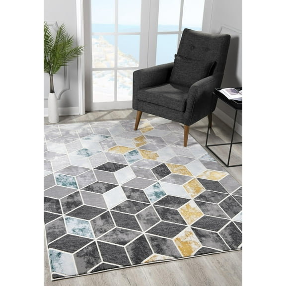 Rug Branch Contemporary Abstract Geometric Grey Yellow Indoor Area Rug - 8x10