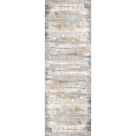 Rug Branch Contemporary Abstract  Grey Beige Indoor Runner Rug - 2x8