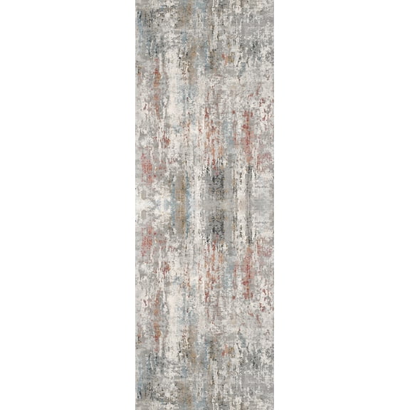Rug Branch Contemporary Abstract  Grey Red Indoor Runner Rug - 2x8