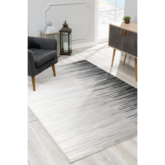 Rug Branch Contemporary Abstract Lines Black Grey Indoor Doormat Rug - 3x5