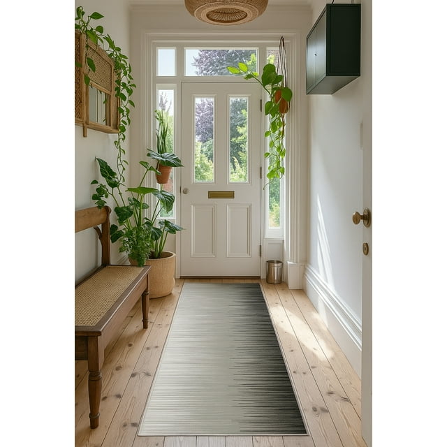 Rug Branch Contemporary Abstract Lines Black Grey Indoor Runner Rug - 2x8