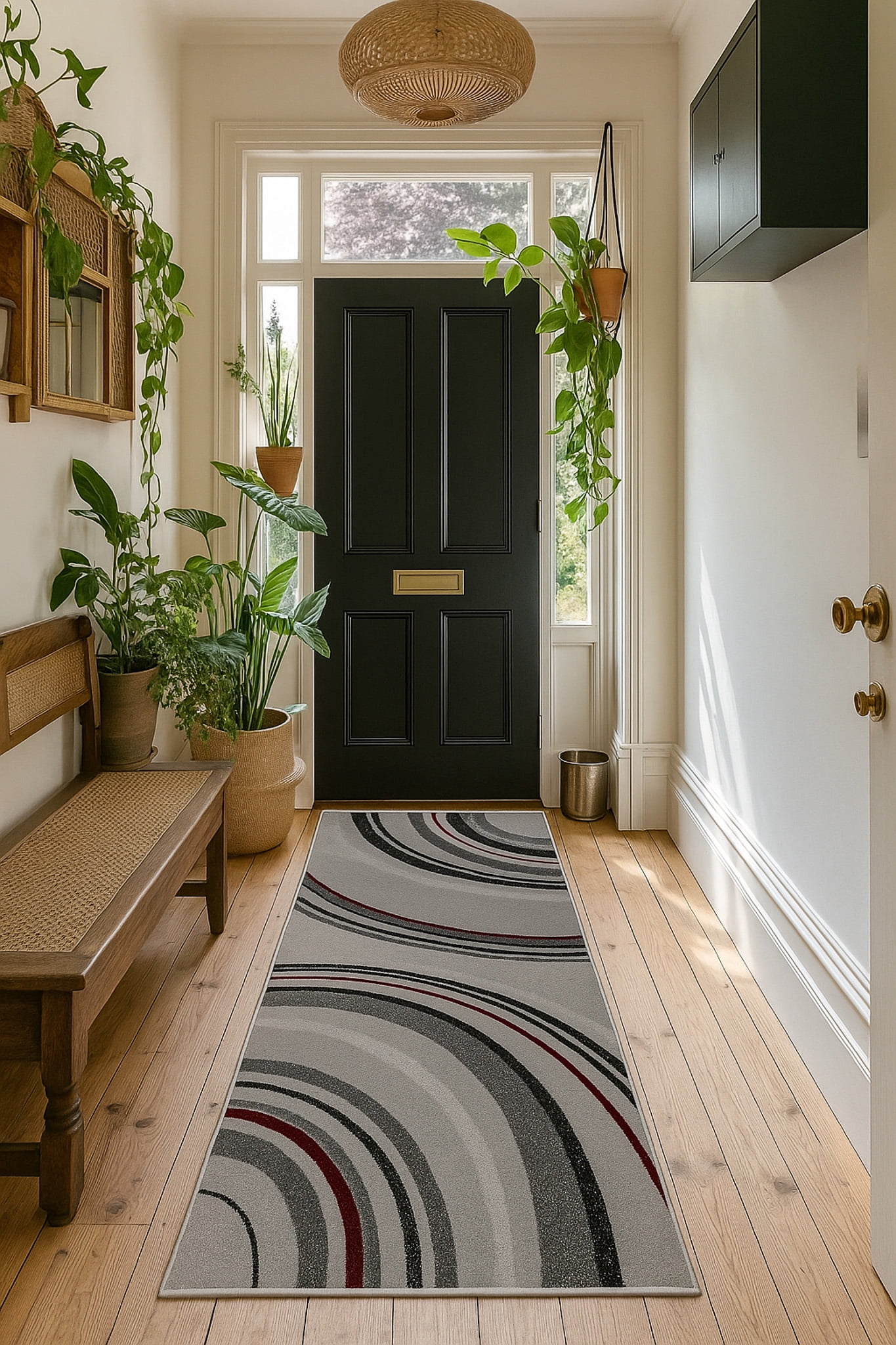 Rug Branch Contemporary Abstract Lines Grey Black Indoor Runner Rug ...