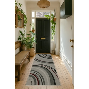 Rug Branch Contemporary Abstract Lines Grey Black Indoor Runner Rug - 3x20