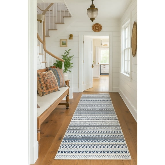 Rug Branch Contemporary Boho Blue Navy Indoor Runner Rug - 2x8