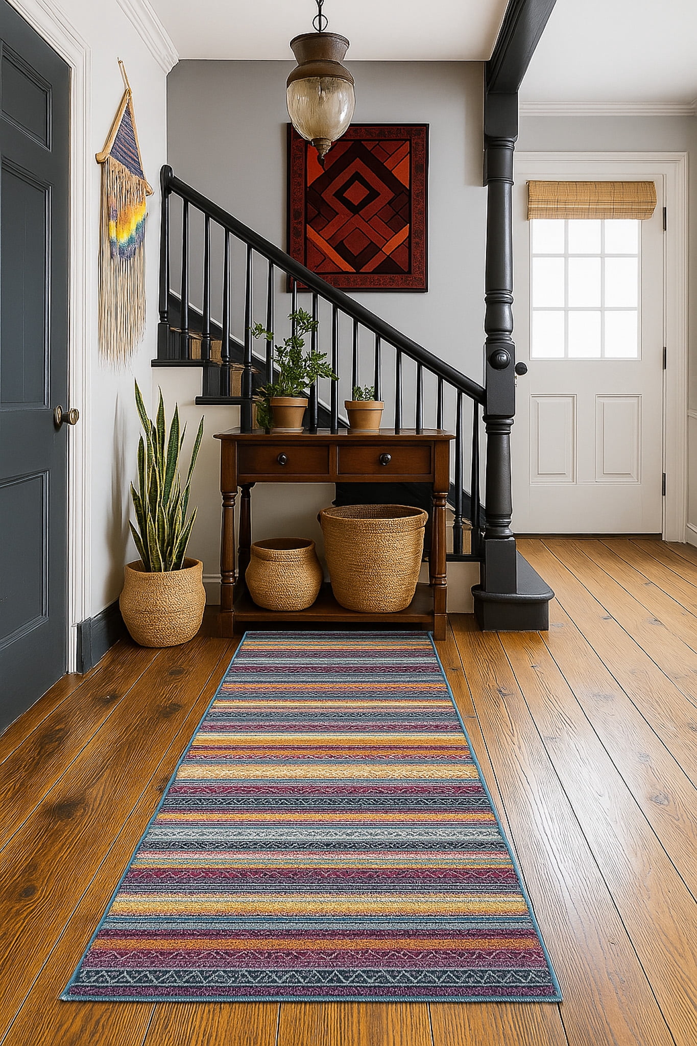 Rug Branch Contemporary Boho Blue Rust Indoor Runner Rug - 2x15 ...