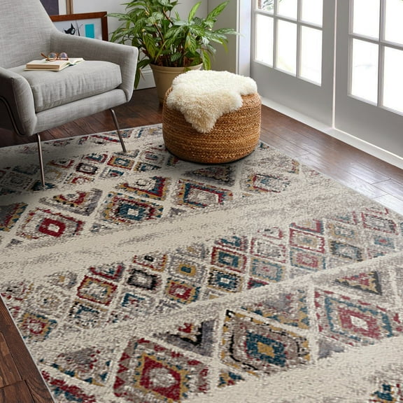 Rug Branch Contemporary Boho  Cream Red Indoor Area Rug - 8x10