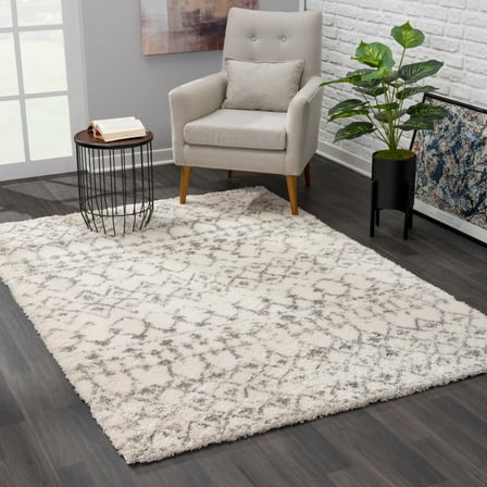 Rug Branch Contemporary Boho Shag Beige Grey Indoor Area Rug - 5x7