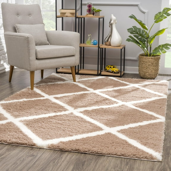 Rug Branch Contemporary Boho Shag Brown White Indoor Area Rug - 6x9