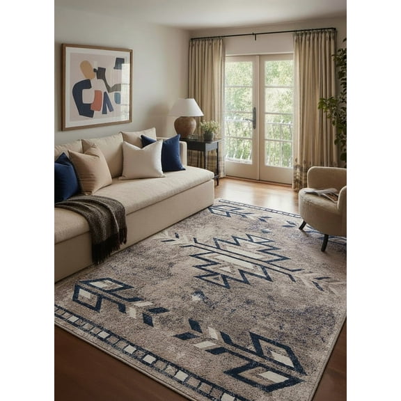 Rug Branch Contemporary Boho South-Western Blue Beige Indoor Area Rug - 4x6