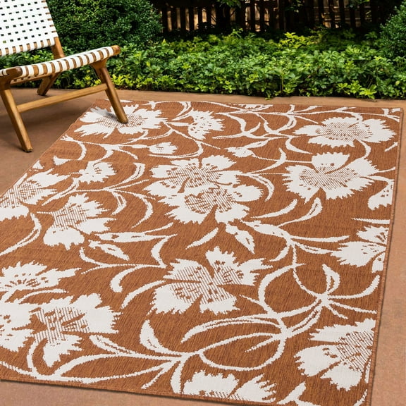 Rug Branch Contemporary Botanical Orange Indoor Outdoor Area Rug - 7' x 10'