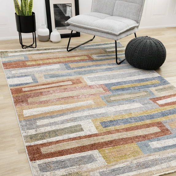 Rug Branch Contemporary Distressed, Geometric Orange Indoor Area Rug - 5' x 8'