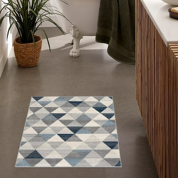 Rug Branch Contemporary Geometric Coastal Blue Beige Indoor Doormat Rug - 2x4