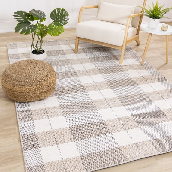 Rug Branch Contemporary Geometric, Plaid Cream Indoor Area Rug - 5' x 8'