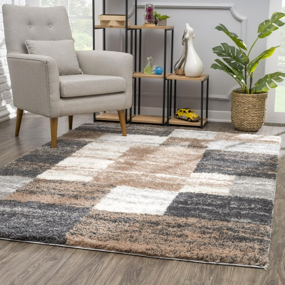 Rug Branch Contemporary Geometric Shag Brown White Indoor Area Rug - 3x5