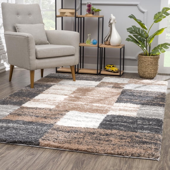 Rug Branch Contemporary Geometric Shag Brown White Indoor Area Rug - 4x6