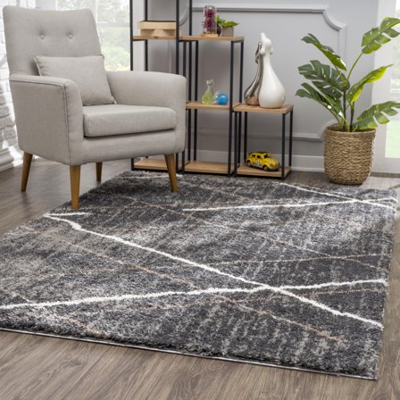 Rug Branch Contemporary Geometric Shag Grey White Indoor Area Rug - 6x9