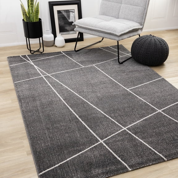 Rug Branch Contemporary Geometric, Stripes, Tonal/Solid Grey Indoor Area Rug - 5' x 8'