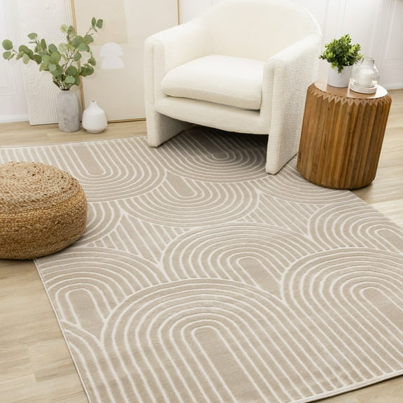 Rug Branch Contemporary Geometric, Tonal/Solid Beige Indoor Area Rug - 5' x 8'