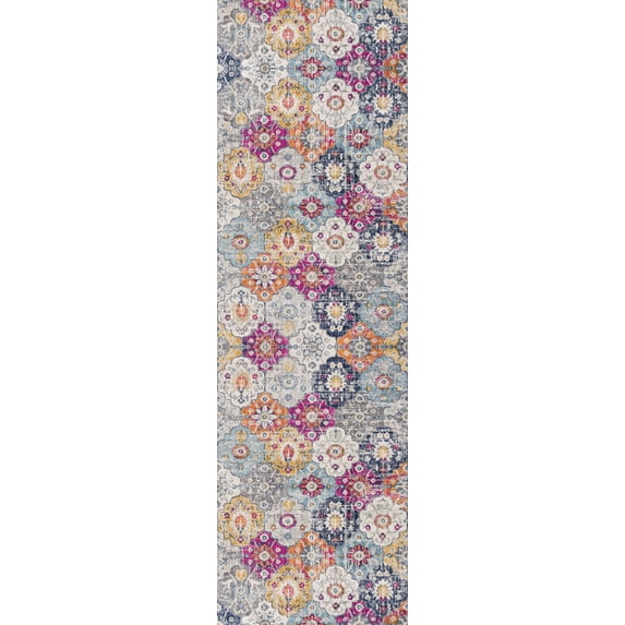Rug Branch Contemporary Mid-Century Modern Rust Grey Indoor Runner Rug - 2x13