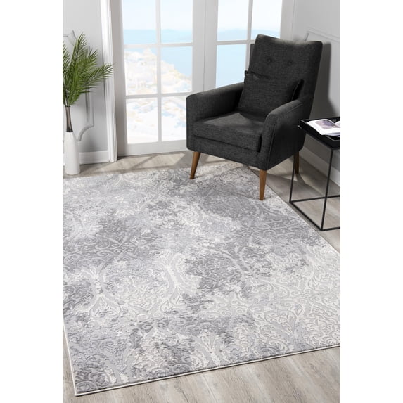 Rug Branch Contemporary Modern Floral Grey Beige Indoor Runner Rug - 2x15