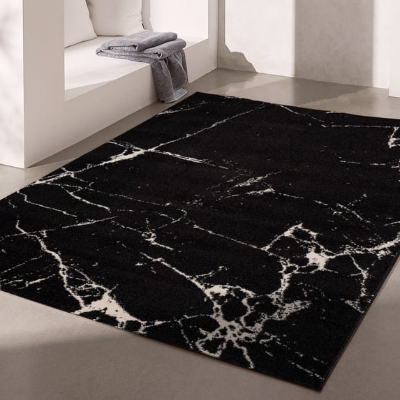 Rug Branch Contemporary Modern Marble Black White Indoor Area Rug - 5x7
