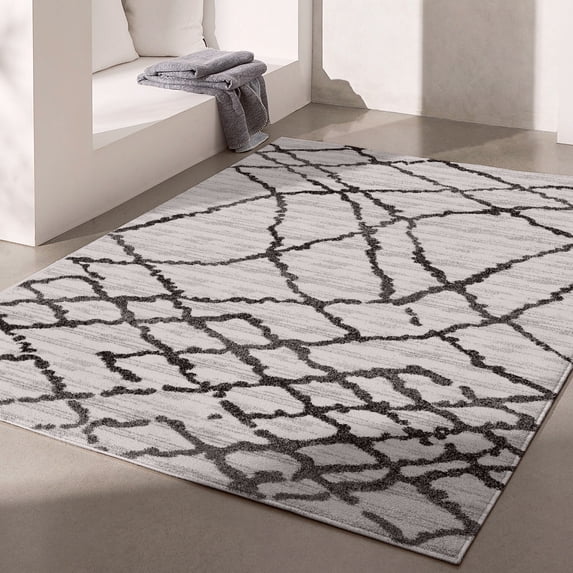 Rug Branch Contemporary Moroccan Marble Grey Black Indoor Area Rug - 5x7
