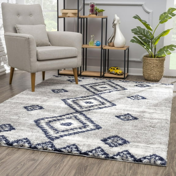 Rug Branch Contemporary Moroccan Shag Grey Blue Indoor Area Rug - 4x6