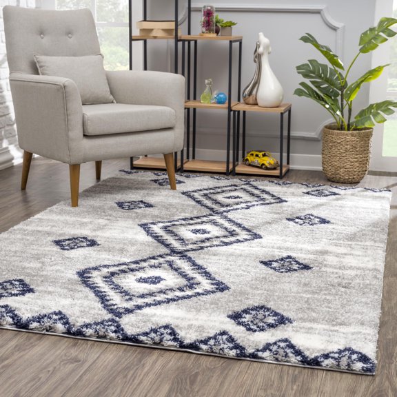 Rug Branch Contemporary Moroccan Shag Grey Blue Indoor Area Rug - 6x9