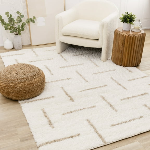 Rug Branch Contemporary Stripes, Tonal/Solid Cream Indoor Area Rug - 5' x 8'
