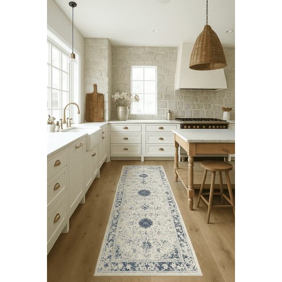 Rug Branch Contemporary Transitional Blue Navy Indoor Runner Rug - 2x6