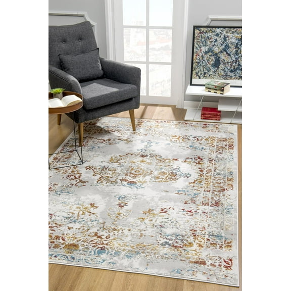 Rug Branch Contemporary Transitional  Grey Red Indoor Area Rug - 4x6