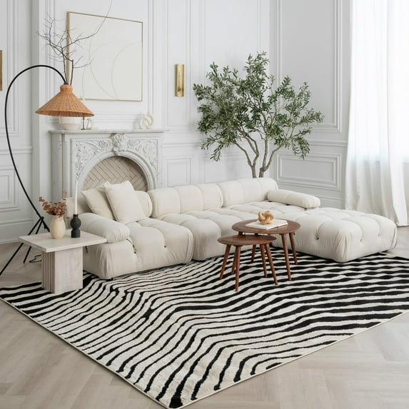 Rug Branch Domus Modern Zebra Print Indoor Area Rug, Cream Black - 6'x9'