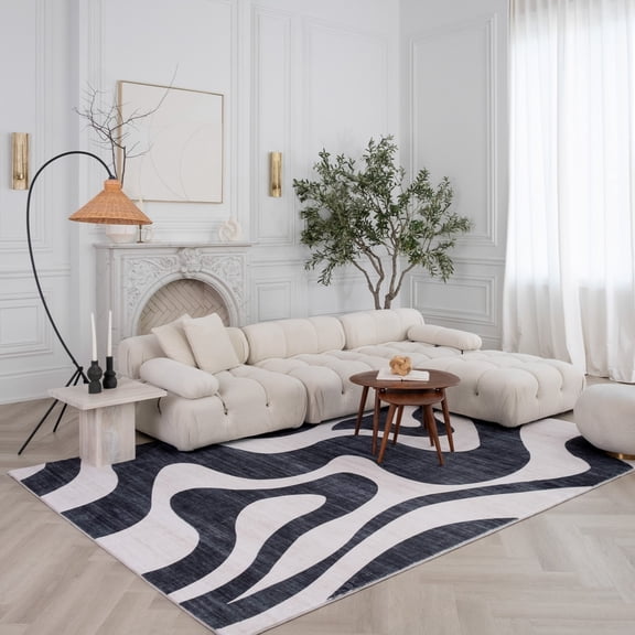 Rug Branch Eclipse Abstract Zebra Print Black White Indoor Area Rug - 4x6