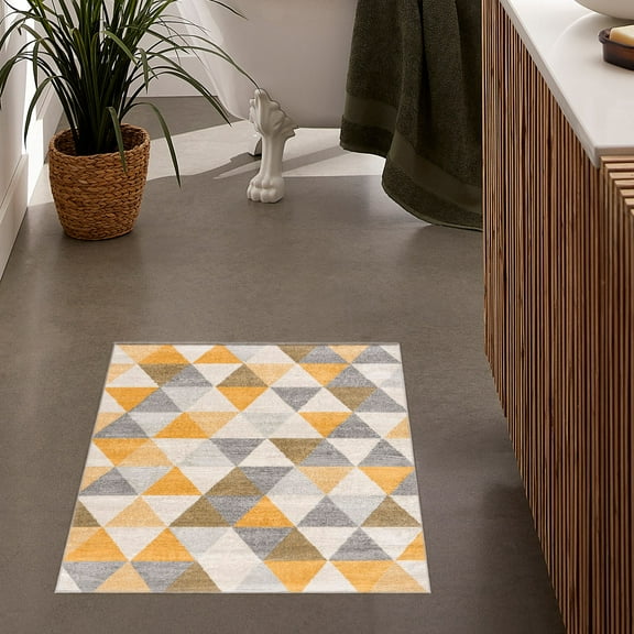 Rug Branch Geometric Mid-Century Modern Yellow Beige Indoor Doormat Rug - 2x4