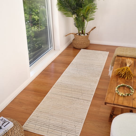 Rug Branch Geometric Modern Abstract Beige Cream Indoor Runner Rug - 2x8