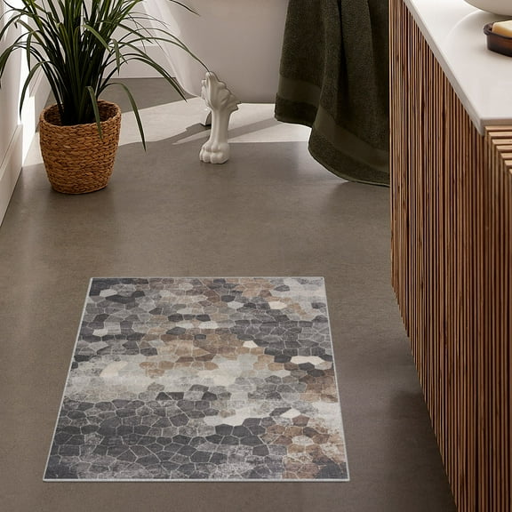 Rug Branch Havana 2' x 3' (Exact Size: 2'3" x 3') Geometric Indoor Doormat Rug, Grey Beige, Contemporary - Entryway, Hallway, Bathroom, and Kitchen