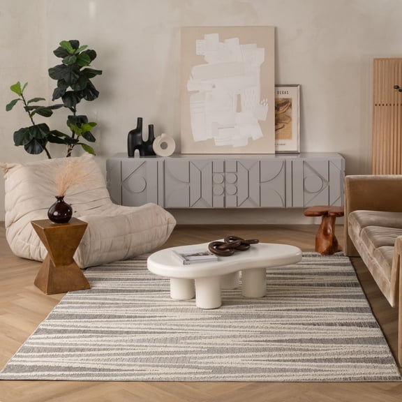 Rug Branch Hogar Modern Abstract Indoor Jute Area Rug, Grey Cream - 5'x7'