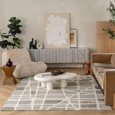 Rug Branch Hogar Modern Abstract Indoor Jute Area Rug, Grey Cream - 5'x7'