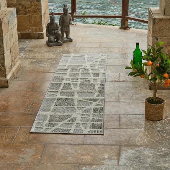 Rug Branch Hogar Modern Abstract Indoor Jute Runner Rug, Grey Cream - 2'x8'