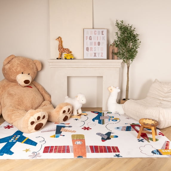 Rug Branch Kids Airplane Soft Playmat Cream Indoor Soft Area Rug - 5x7