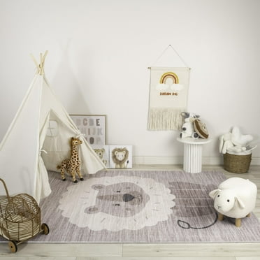Rug Branch Kids Soft Steps Playtime Lion Beige Grey Indoor Soft Area Rug - 6x9