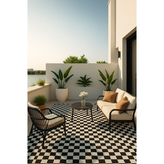 Rug Branch Maise Modern Checkered Indoor Area Rug, Black White - 5'x7'