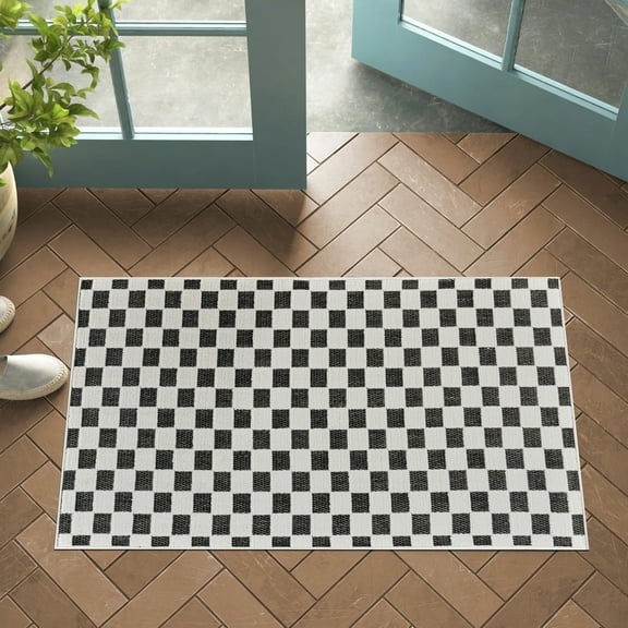 Rug Branch Maise Modern Checkered Indoor Doormat Rug, Black White - 3'x5'