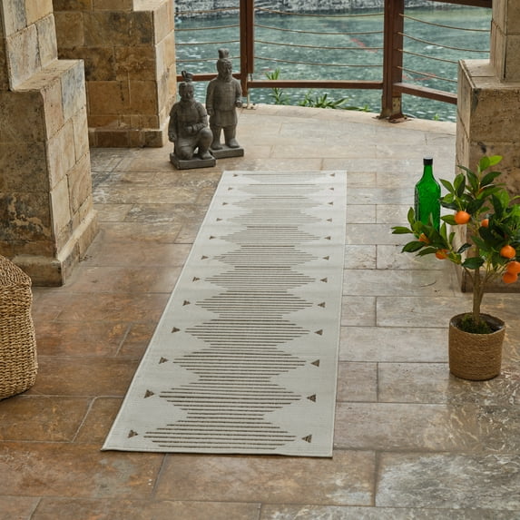 Rug Branch Maise Modern Striped Indoor Runner Rug, Beige Brown - 2'x10'