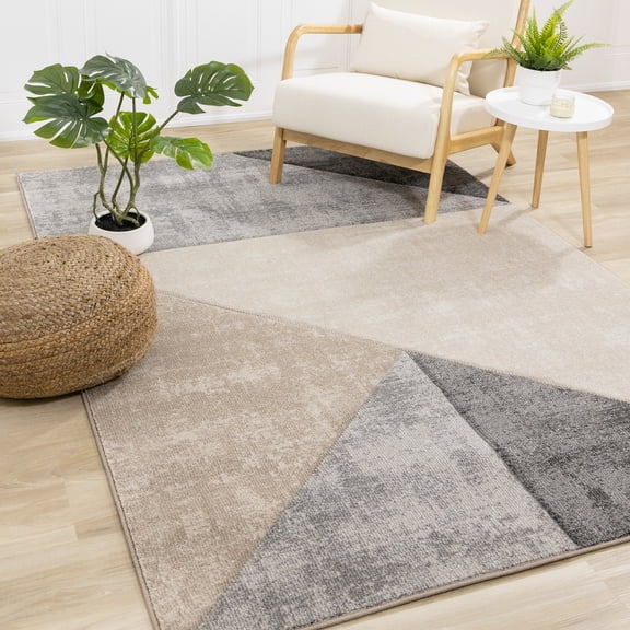 Rug Branch Mid-Century Distressed, Geometric Grey Indoor Area Rug - 7' x 10'