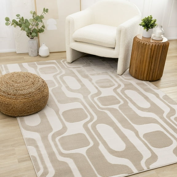 Rug Branch Mid-Century Geometric, Tonal/Solid Cream Indoor Area Rug - 5' x 8'