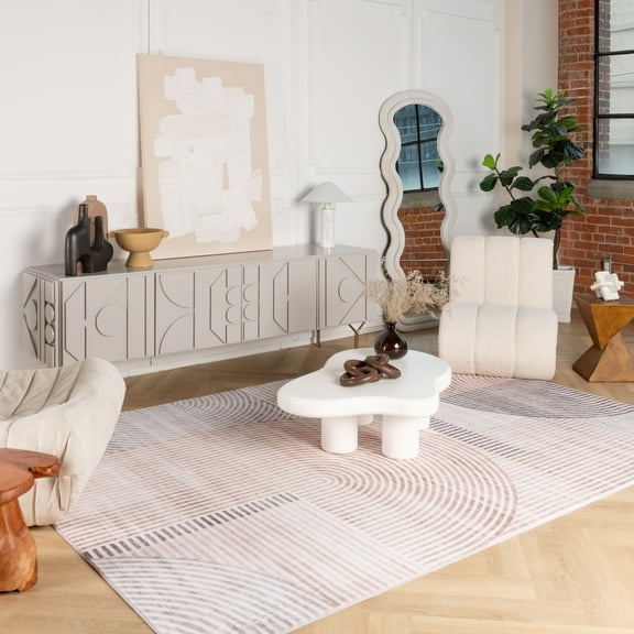 Rug Branch Minimalist Abstract Geometric Beige Brown Indoor Soft Area Rug - 4x6