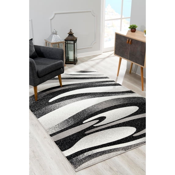 Rug Branch Modern Abstract Boho Black Grey Indoor Runner Rug - 3x15