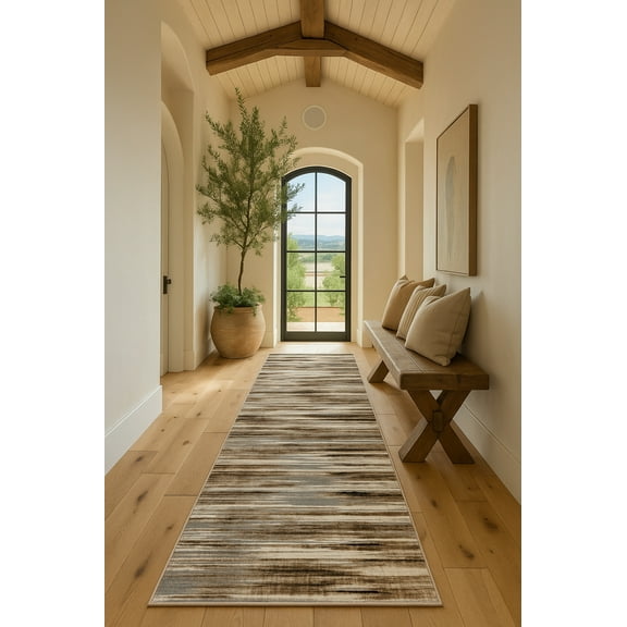 Rug Branch Modern Abstract Camo Brown Beige Indoor Runner Rug - 2x8